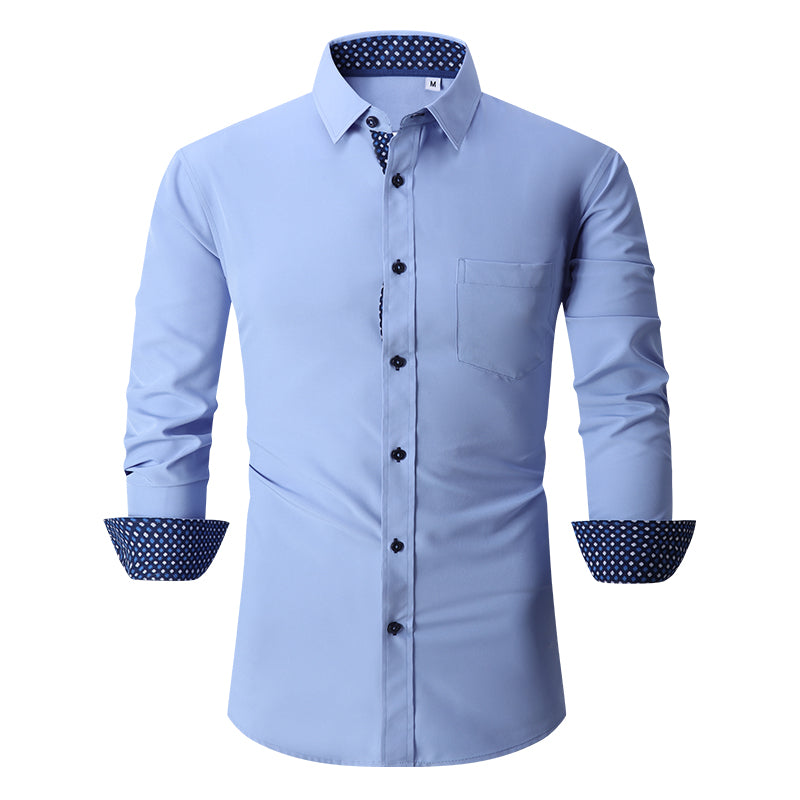 Warhorse Clothing Men's 100% Polyester Four-Sided Stretch Formal Shirt White European and American Men's Clothing Wholesale Customization