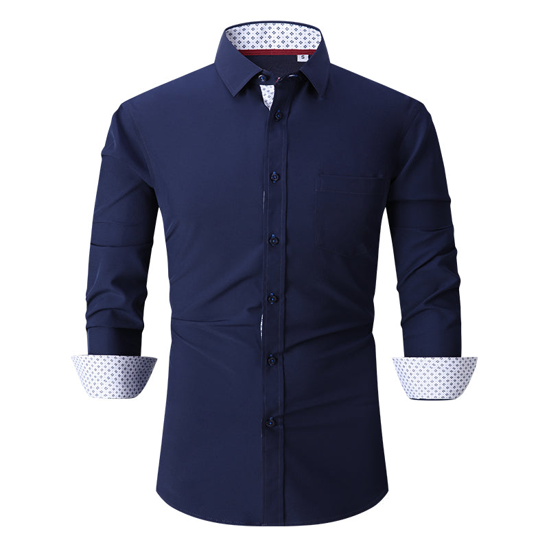 Warhorse Clothing Men's 100% Polyester Four-Sided Stretch Formal Shirt White European and American Men's Clothing Wholesale Customization