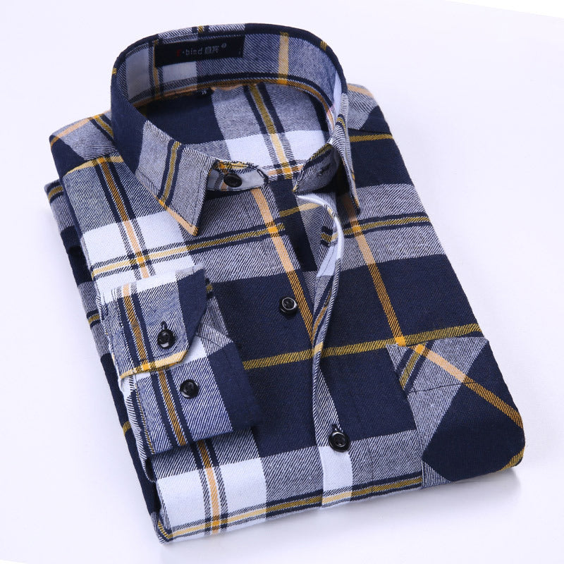 Men's Checkered Long Sleeve Business Shirt | Wrinkle-Resistant Cotton-Blend, Custom Logo for Corporate Uniforms