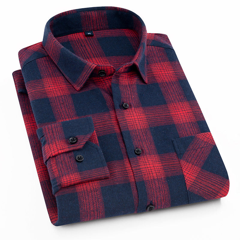 Men's Checkered Long Sleeve Business Shirt | Wrinkle-Resistant Cotton-Blend, Custom Logo for Corporate Uniforms