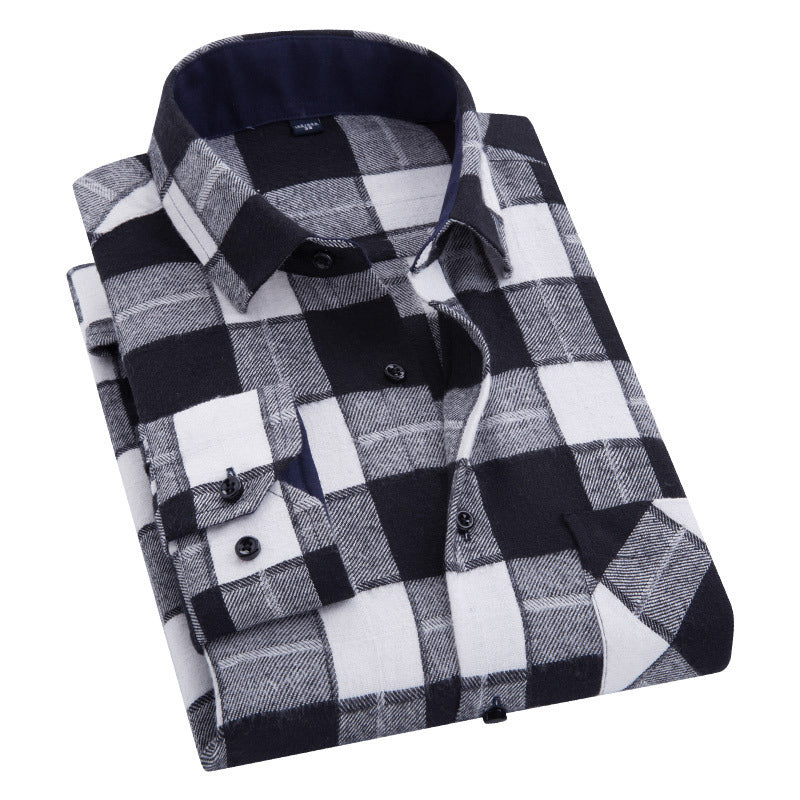 Men's Checkered Long Sleeve Business Shirt | Wrinkle-Resistant Cotton-Blend, Custom Logo for Corporate Uniforms