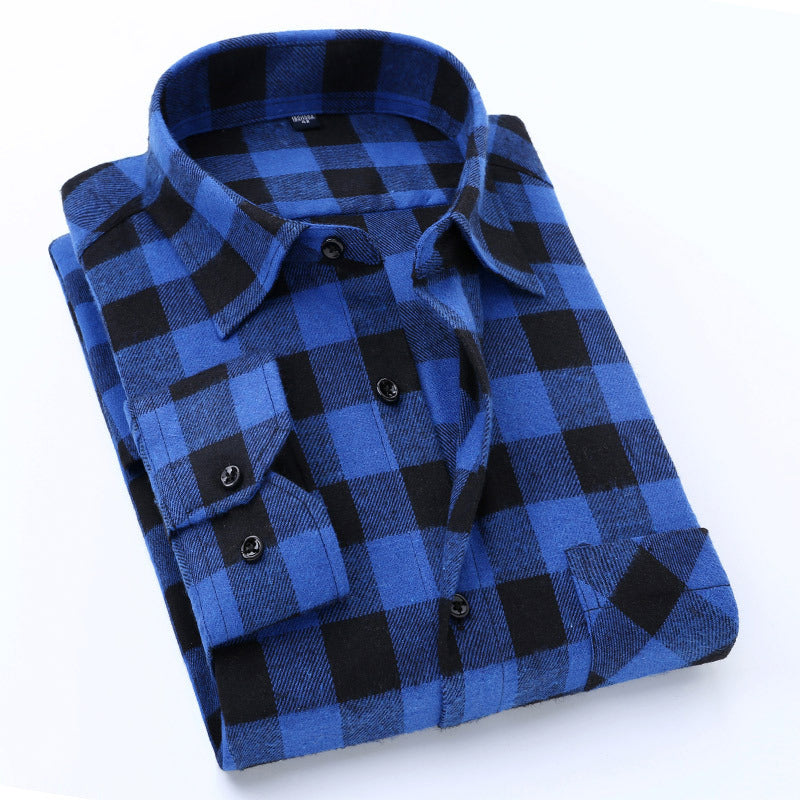 Men's Checkered Long Sleeve Business Shirt | Wrinkle-Resistant Cotton-Blend, Custom Logo for Corporate Uniforms