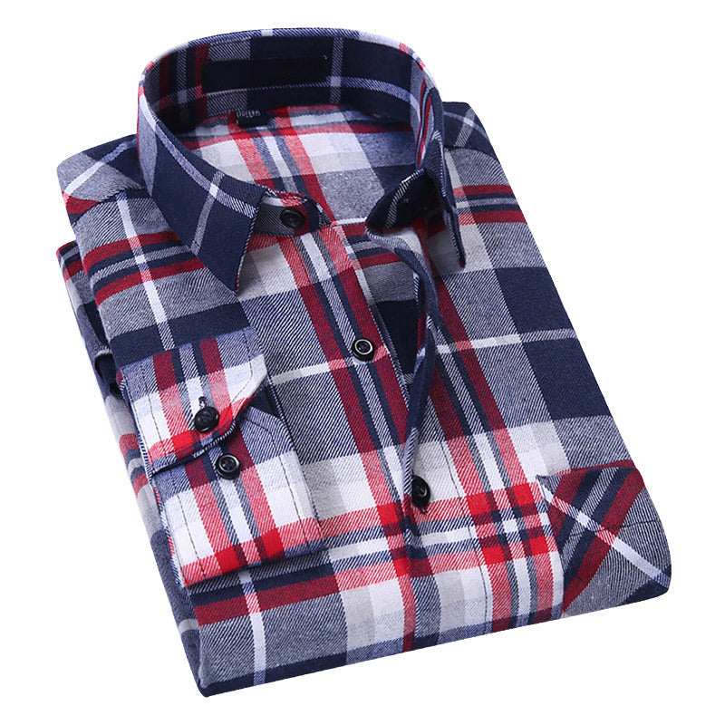 Men's Checkered Long Sleeve Business Shirt | Wrinkle-Resistant Cotton-Blend, Custom Logo for Corporate Uniforms