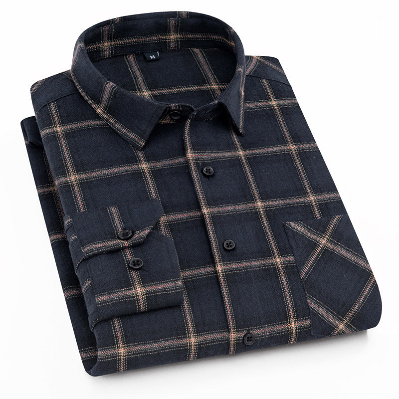 Men's Checkered Long Sleeve Business Shirt | Wrinkle-Resistant Cotton-Blend, Custom Logo for Corporate Uniforms