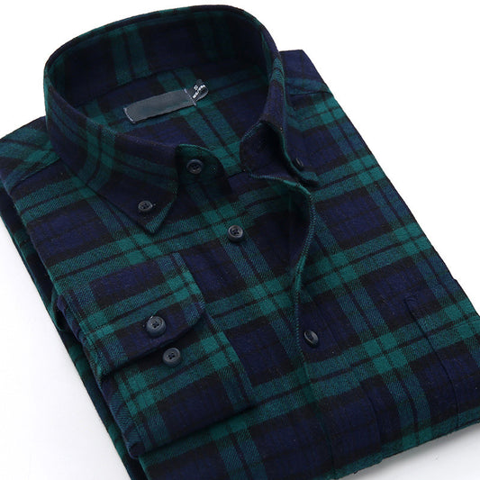 Men's Checkered Long Sleeve Business Shirt | Wrinkle-Resistant Cotton-Blend, Custom Logo for Corporate Uniforms