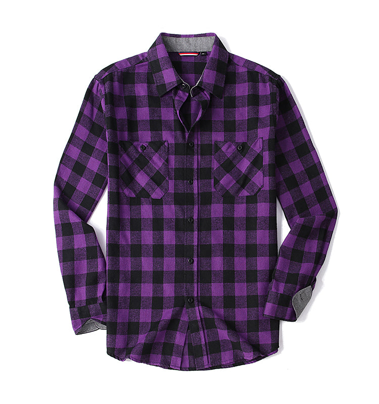 Breathable Cotton Check Shirt | Custom Logo Purple Plaid Corporate Uniforms (MOQ 50)
