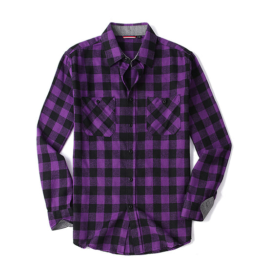 Breathable Cotton Check Shirt | Custom Logo Purple Plaid Corporate Uniforms (MOQ 50)