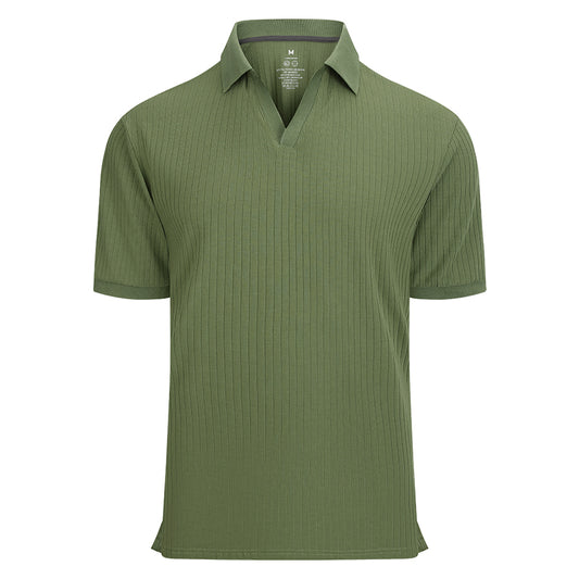 Custom Logo Men's Polo Shirt | Olive Green Striped Business Casual Wear - Team Uniforms, Moisture-Wicking Fabric