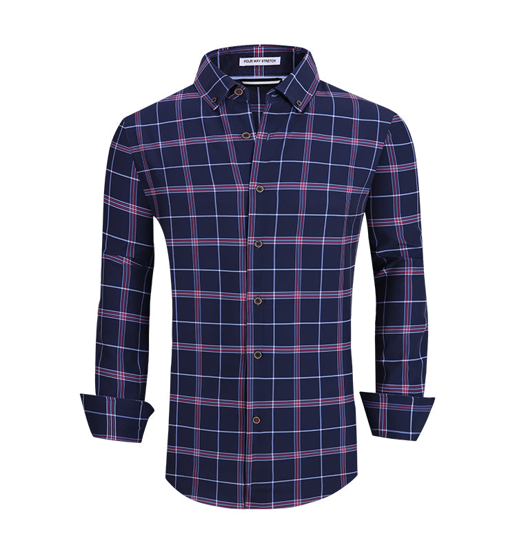 Warhorse clothing men's plaid print casual long-sleeved shirt dark green European and American men's clothing wholesale customization