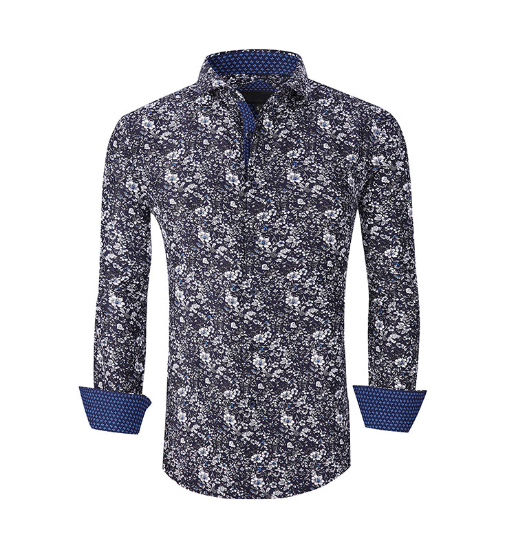 Warhorse clothing men's peach skin print long-sleeved shirt autumn and winter European and American men's clothing wholesale customization