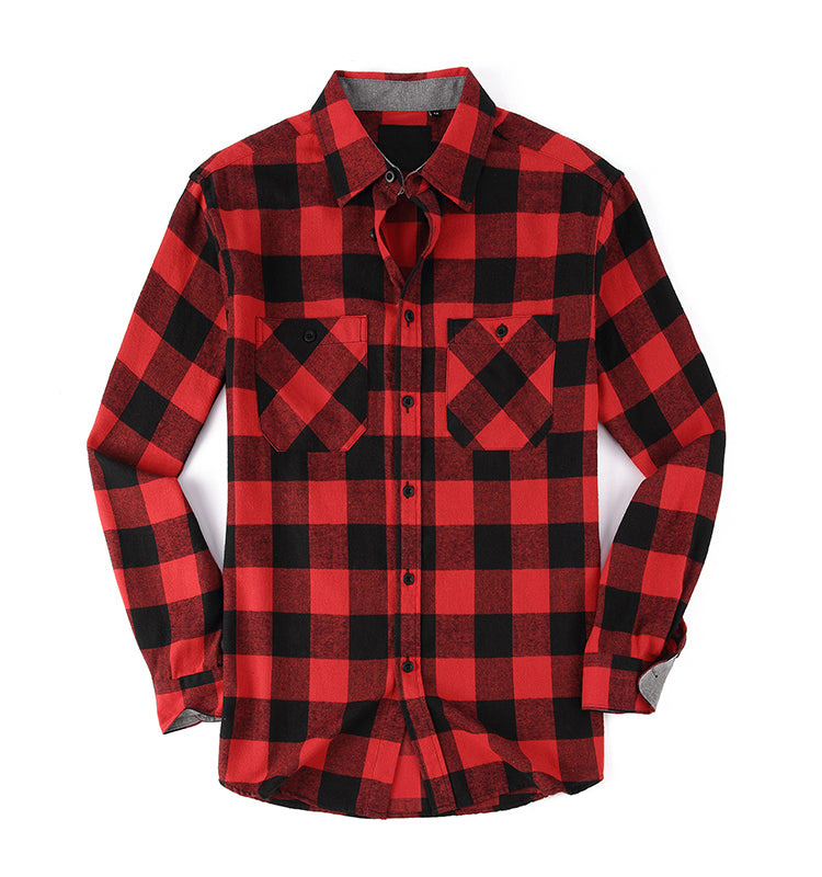Warhorse Clothing Men's Flannel Casual Shirt Classic Blue and White Plaid Pattern European and American Men's Clothing Wholesale Customization
