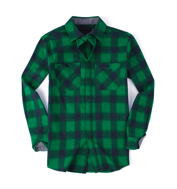 Warhorse Clothing Men's Flannel Casual Shirt Classic Blue and White Plaid Pattern European and American Men's Clothing Wholesale Customization