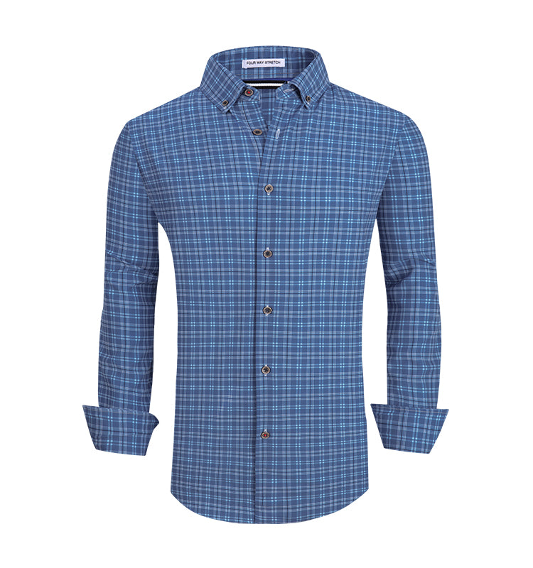 Warhorse clothing men's plaid print casual long-sleeved shirt dark green European and American men's clothing wholesale customization