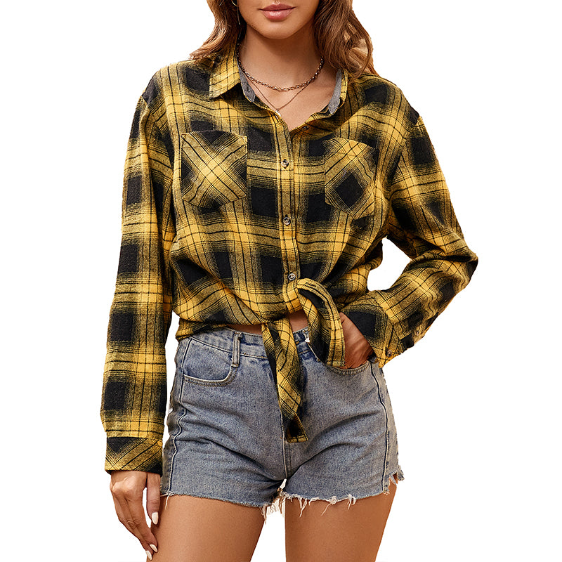 OEM/ODM camisas de mujer 2024 Popular European and American Clothing Ladies Long Sleeve Flannel Plaid Shirt Casual Women