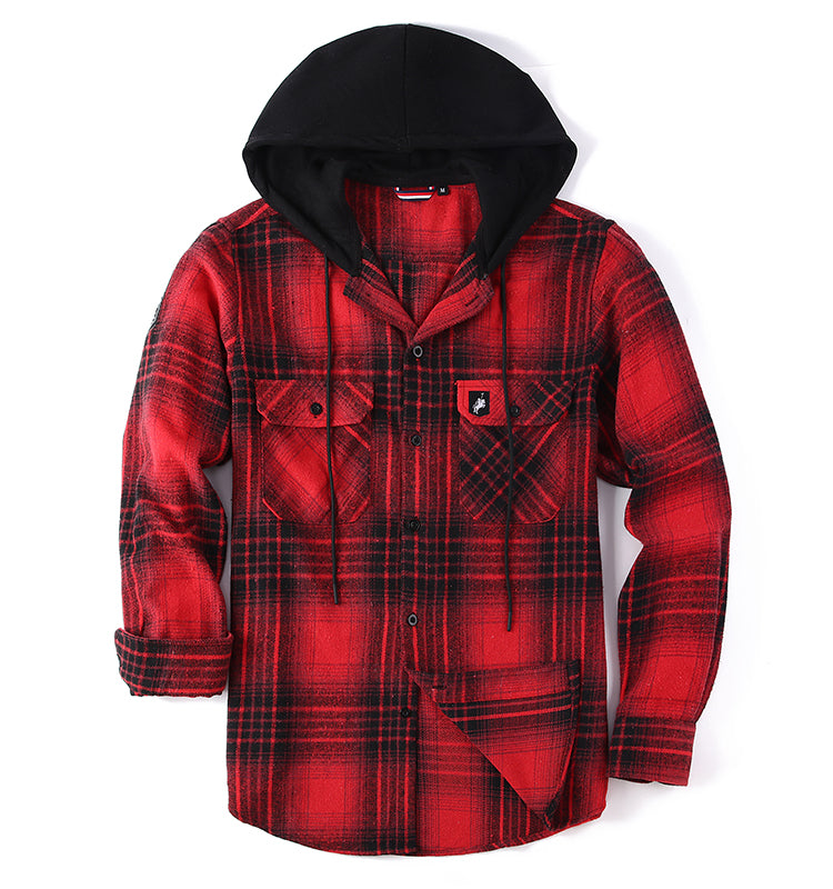 OEM/ODM camisas hombre 2023 Autumn and Winter Men's Men's Long Sleeve Thickened Warm Flannel Shirt with Hood