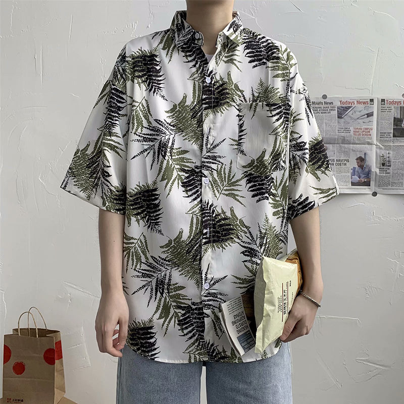 Tropical Print Men's Resort Shirts | Bulk Custom Logo短袖衬衫 for Hotel Uniforms & Corporate Gifts