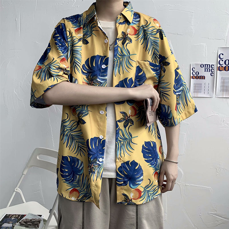 Tropical Print Men's Resort Shirts | Bulk Custom Logo短袖衬衫 for Hotel Uniforms & Corporate Gifts