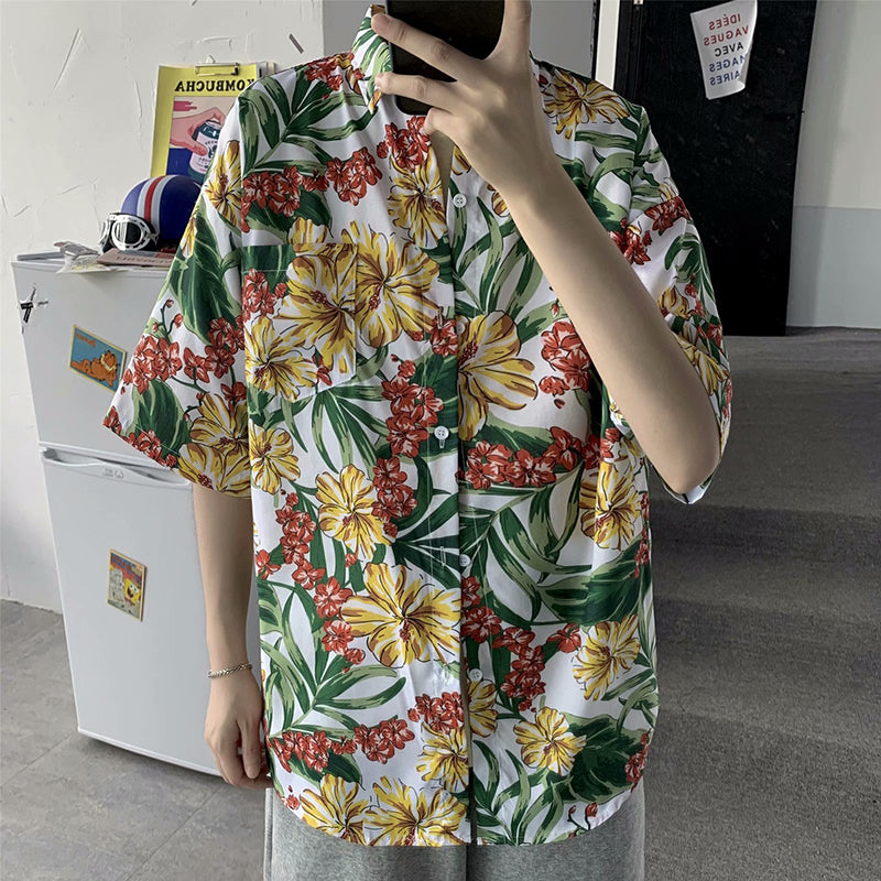 Tropical Print Men's Resort Shirts | Bulk Custom Logo短袖衬衫 for Hotel Uniforms & Corporate Gifts