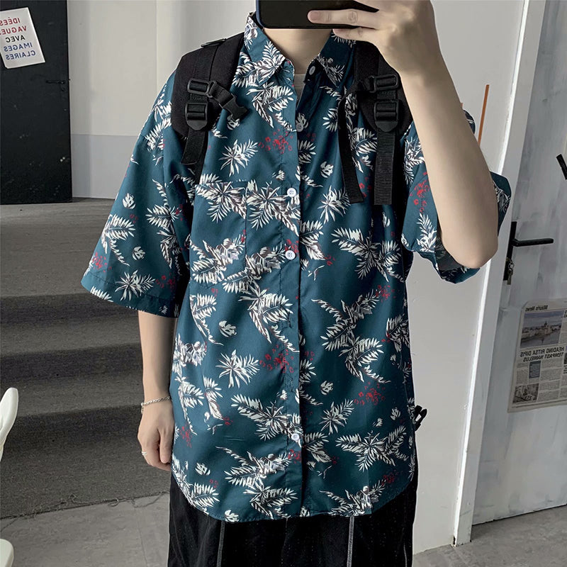 Tropical Print Men's Resort Shirts | Bulk Custom Logo短袖衬衫 for Hotel Uniforms & Corporate Gifts