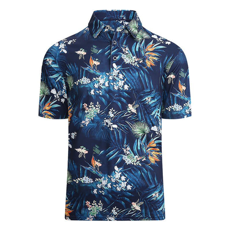 Warhorse clothing men's milk silk printed polo shirt blue dolphin pattern European and American men's clothing wholesale customization