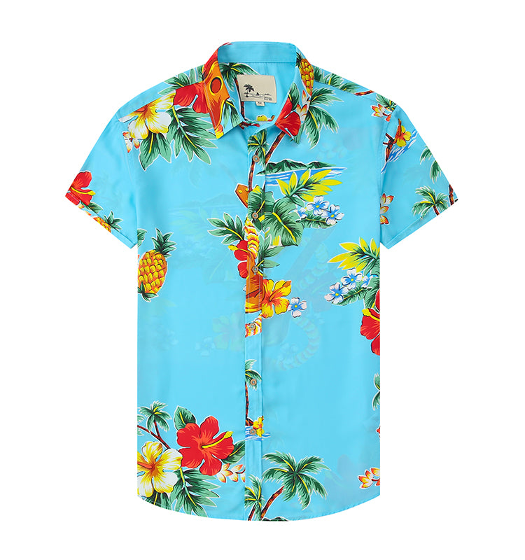 Warhorse Clothing Men's Hawaiian Casual Printed Shirt Blue European and American Men's Clothing Wholesale Customization