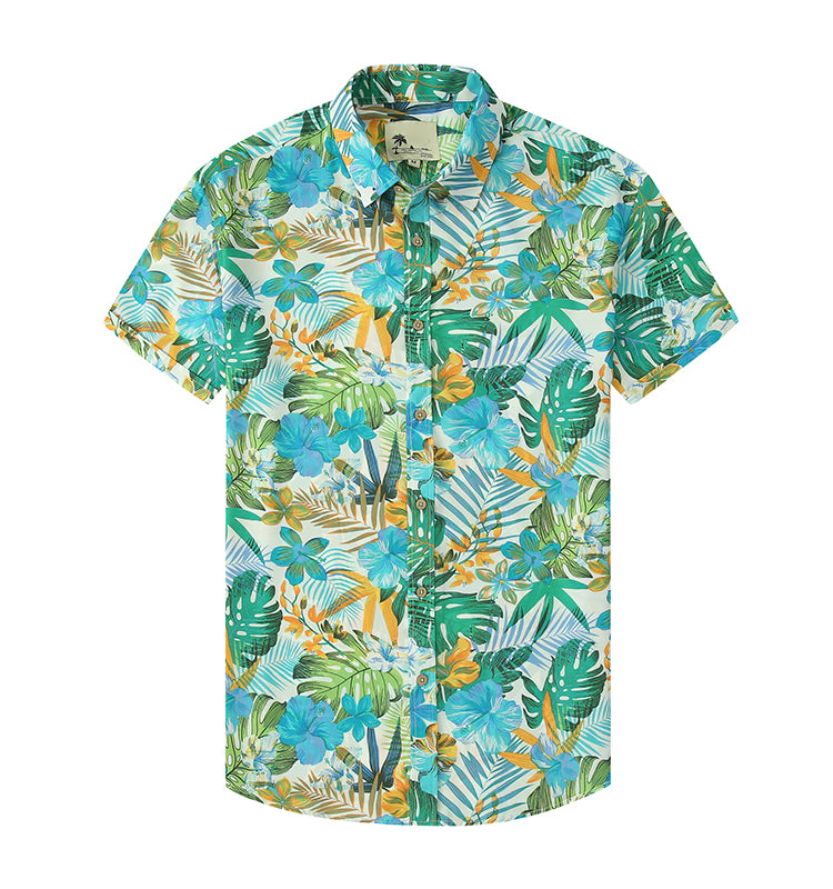 Warhorse Clothing Men's Hawaiian Casual Printed Shirt Blue European and American Men's Clothing Wholesale Customization
