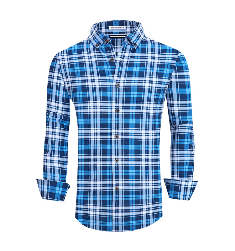 Warhorse clothing men's plaid print casual long-sleeved shirt dark green European and American men's clothing wholesale customization