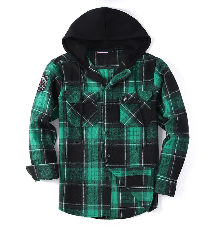 OEM/ODM camisas hombre 2023 Autumn and Winter Men's Men's Long Sleeve Thickened Warm Flannel Shirt with Hood
