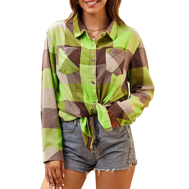 OEM/ODM camisas de mujer 2024 Popular European and American Clothing Ladies Long Sleeve Flannel Plaid Shirt Casual Women