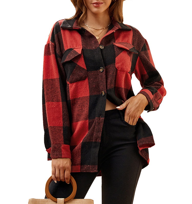 OEM/ODM camisas de mujer 2023 Popular Women's American Casual Women's Flannel Thickened Long Sleeve Plaid Shirt