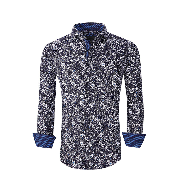 Warhorse clothing men's peach skin print long-sleeved shirt autumn and winter European and American men's clothing wholesale customization