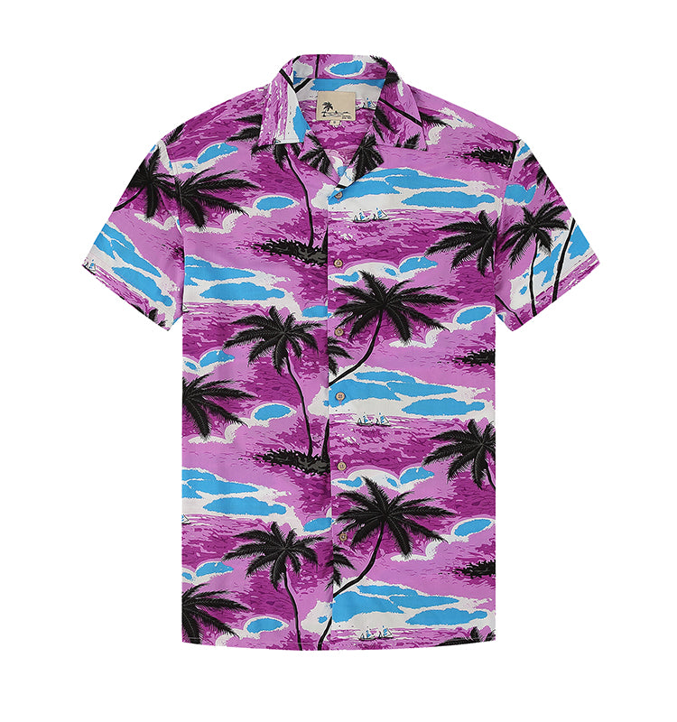 Warhorse Clothing Men's Hawaiian Casual Printed Shirt Blue European and American Men's Clothing Wholesale Customization