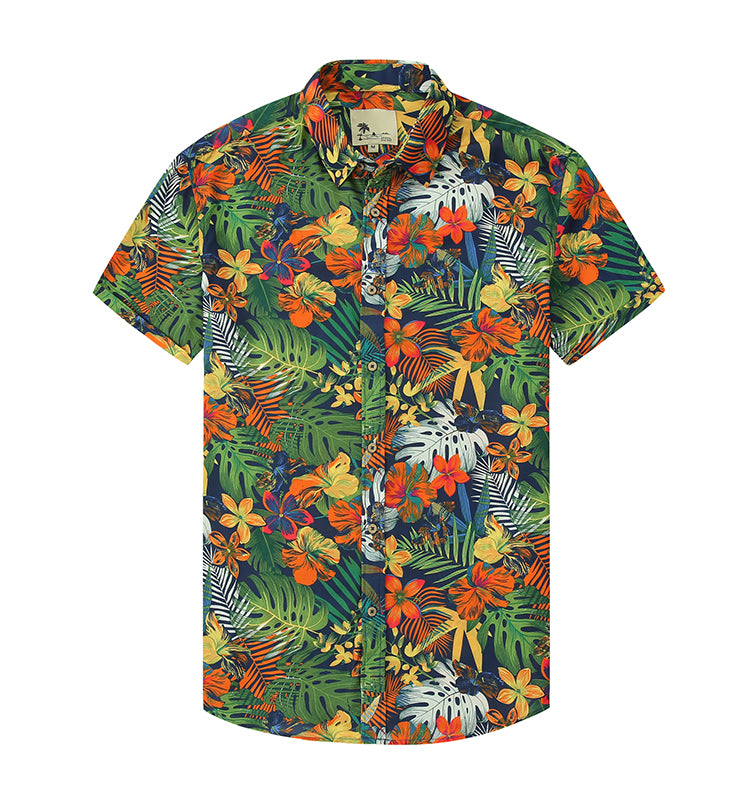 Warhorse Clothing Men's Hawaiian Casual Printed Shirt Blue European and American Men's Clothing Wholesale Customization