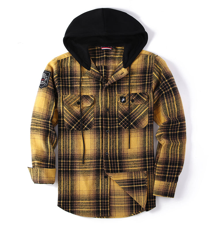 OEM/ODM camisas hombre 2023 Autumn and Winter Men's Men's Long Sleeve Thickened Warm Flannel Shirt with Hood