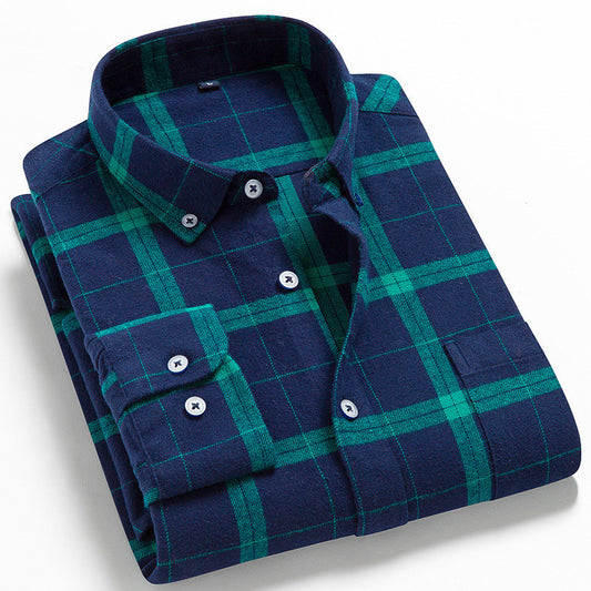 Men's Long Sleeve Checkered Dress Shirt | Wrinkle-Resistant Cotton Corporate Uniform with Logo