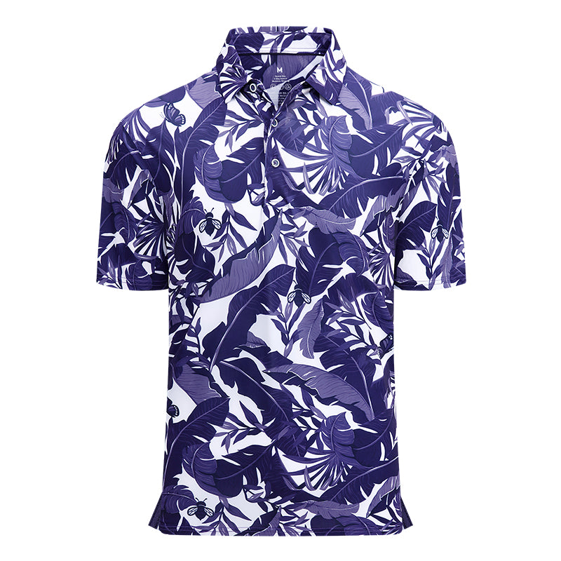 Warhorse clothing men's milk silk printed polo shirt blue dolphin pattern European and American men's clothing wholesale customization