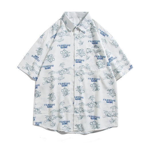 Men's Vintage Print Short-Sleeve Shirt | Custom Logo Casual Uniform (MOQ 30)