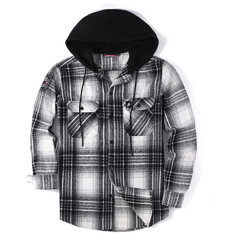 OEM/ODM camisas hombre 2023 Autumn and Winter Men's Men's Long Sleeve Thickened Warm Flannel Shirt with Hood