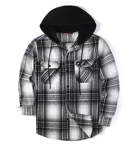 OEM/ODM camisas hombre 2023 Autumn and Winter Men's Men's Long Sleeve Thickened Warm Flannel Shirt with Hood