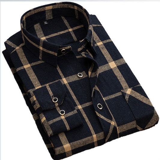 Men's Checkered Dress Shirt | Deep Navy Corporate Uniform with Chest Pocket & Anti-Wrinkle Cotton