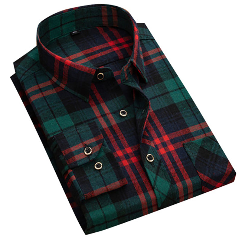 Men's Checkered Dress Shirt | Deep Navy Corporate Uniform with Chest Pocket & Anti-Wrinkle Cotton
