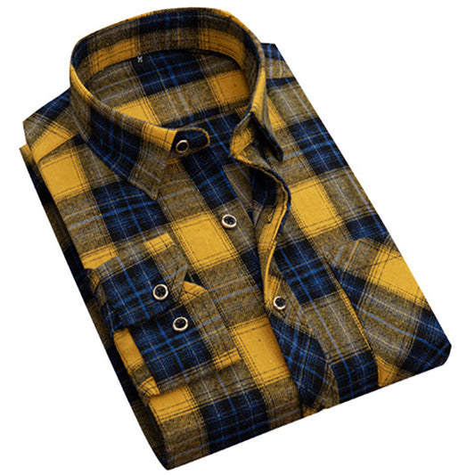 Men's Long Sleeve Checkered Dress Shirt | Wrinkle-Resistant Cotton Corporate Uniform with Logo