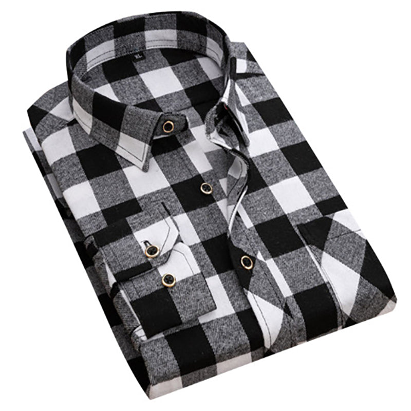 Men's Checkered Dress Shirt | Deep Navy Corporate Uniform with Chest Pocket & Anti-Wrinkle Cotton