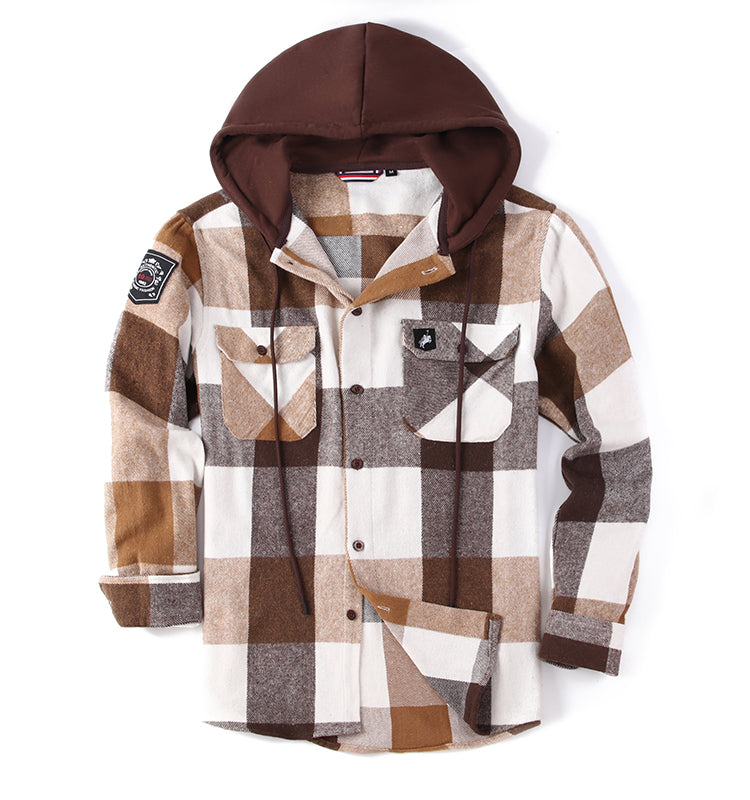 OEM/ODM camisas hombre 2023 Autumn and Winter Men's Men's Long Sleeve Thickened Warm Flannel Shirt with Hood