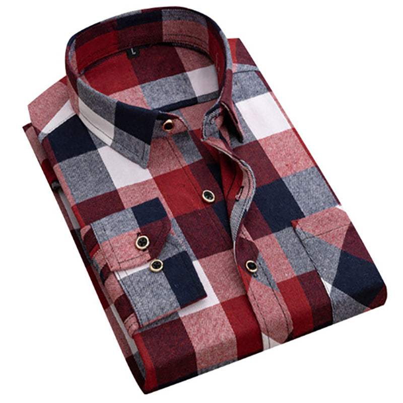 Men's Checkered Dress Shirt | Deep Navy Corporate Uniform with Chest Pocket & Anti-Wrinkle Cotton