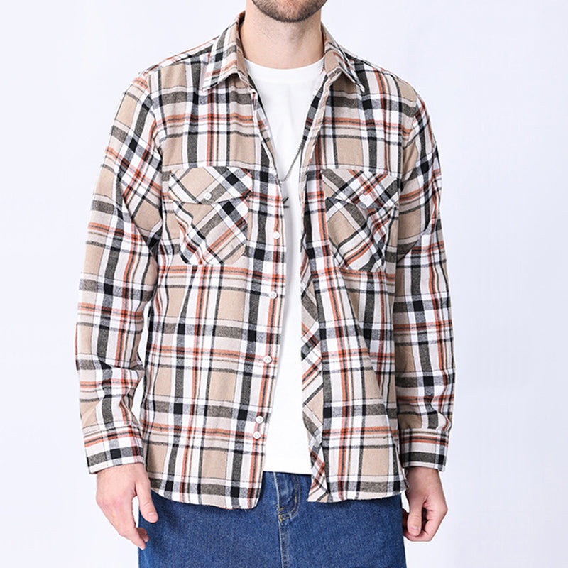 Checkered Shirt Jacket with Custom Logo | Brushed Cotton Casual Workwear for Team Uniforms (MOQ 50)