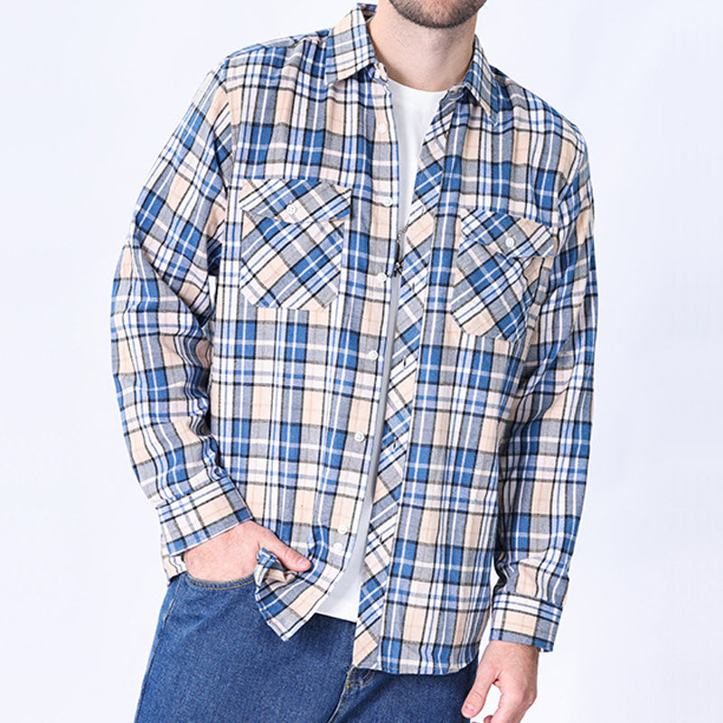 Checkered Shirt Jacket with Custom Logo | Brushed Cotton Casual Workwear for Team Uniforms (MOQ 50)