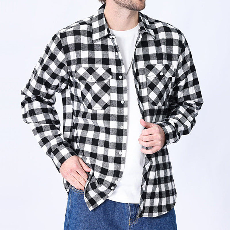 Checkered Shirt Jacket with Custom Logo | Brushed Cotton Casual Workwear for Team Uniforms (MOQ 50)