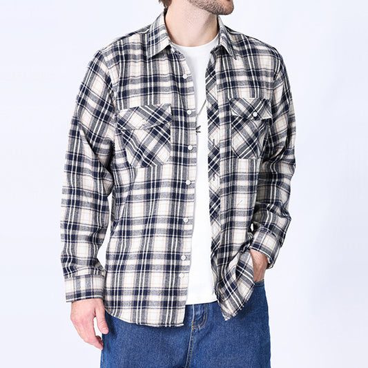 Heavyweight Brushed Cotton Plaid Shirt Jacket - Big & Tall Sizing (200-350lbs) | Outdoor-Ready Layering with Dual Pockets