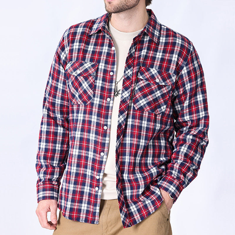 Checkered Shirt Jacket with Custom Logo | Brushed Cotton Casual Workwear for Team Uniforms (MOQ 50)